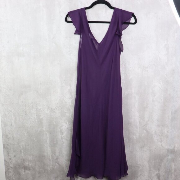 ABS By Allen Schwarts Dress Womens 14 Purple Sheer Flutter Sleeve Assymetrical‎ - Picture 6 of 7